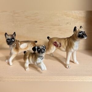 Bone China Boxer Dog Figurine Set of Three